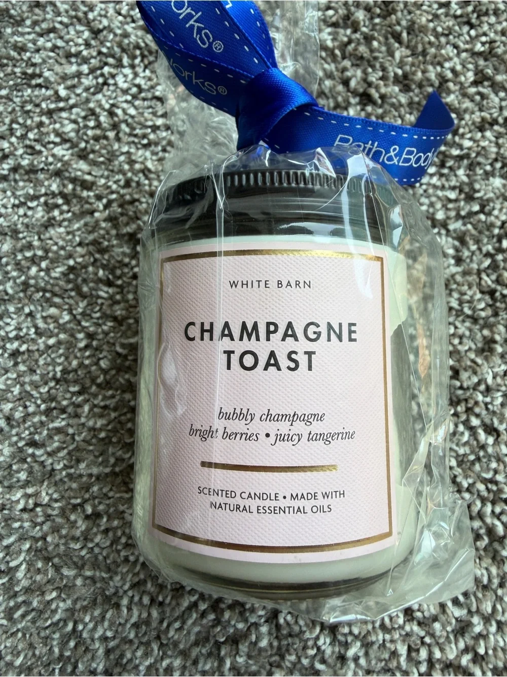 White Barn Champagne Toast Candle - Pink & White with Gold Trim